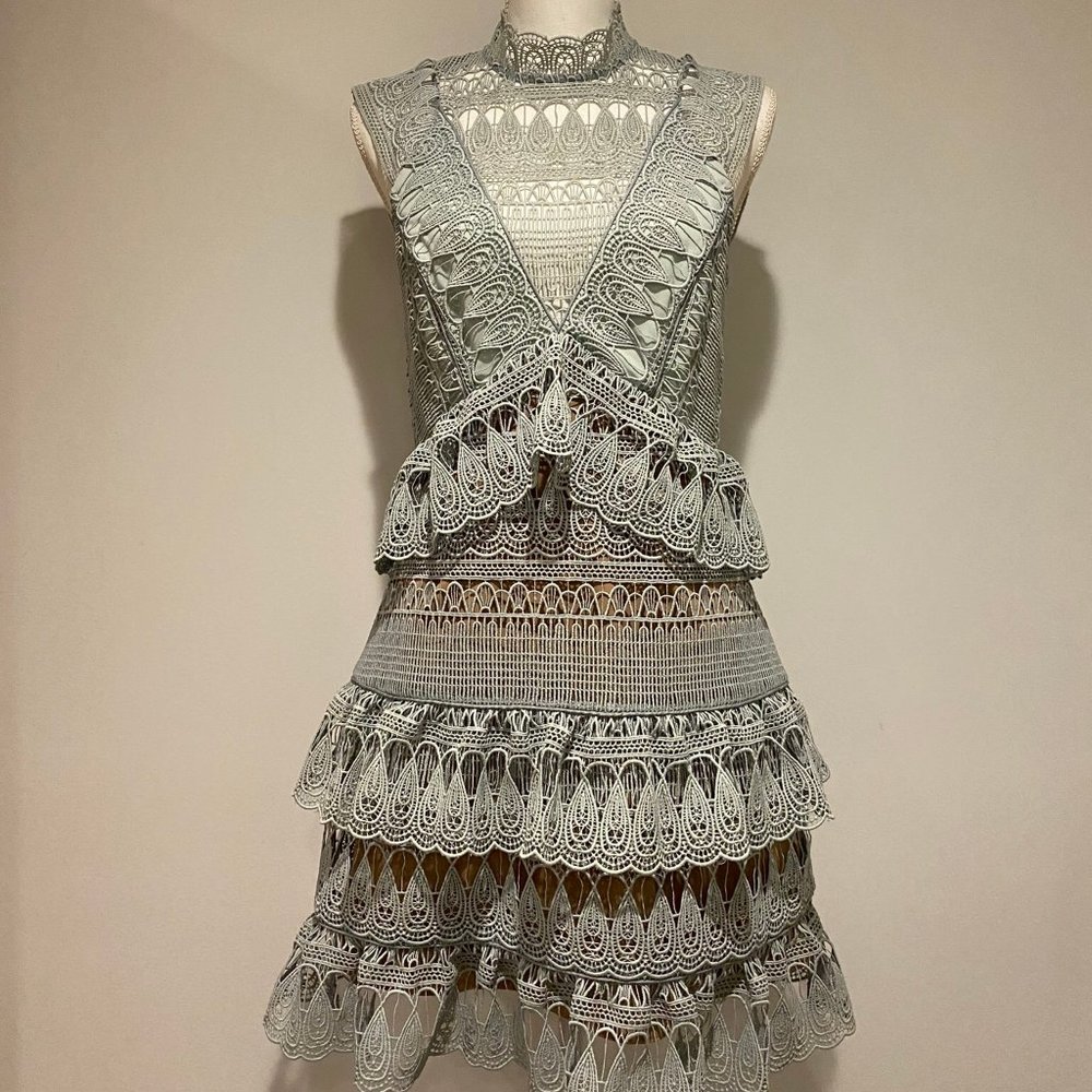 Self-Portrait Mint Green Teardrop Lace Dress